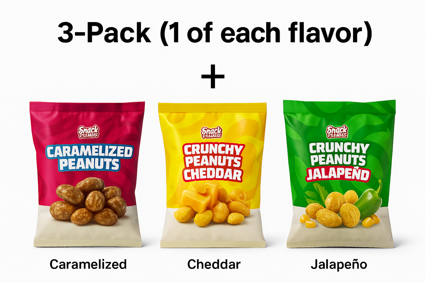 SoFresh Crunchy Flavored Peanuts Cheddar, Jalapeño & Caramelized | 1-Pack, 3-Pack, 6-Pack | Bold & Addictive Snacks